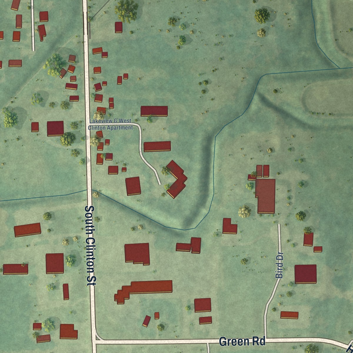 Second close-up of the map of Stockbridge, Michigan print showing more streets and buildings