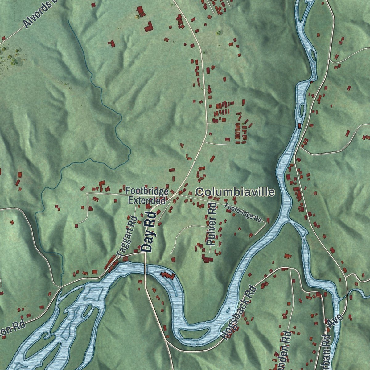 Second close-up of the map of Stockport, New York print showing more streets and buildings