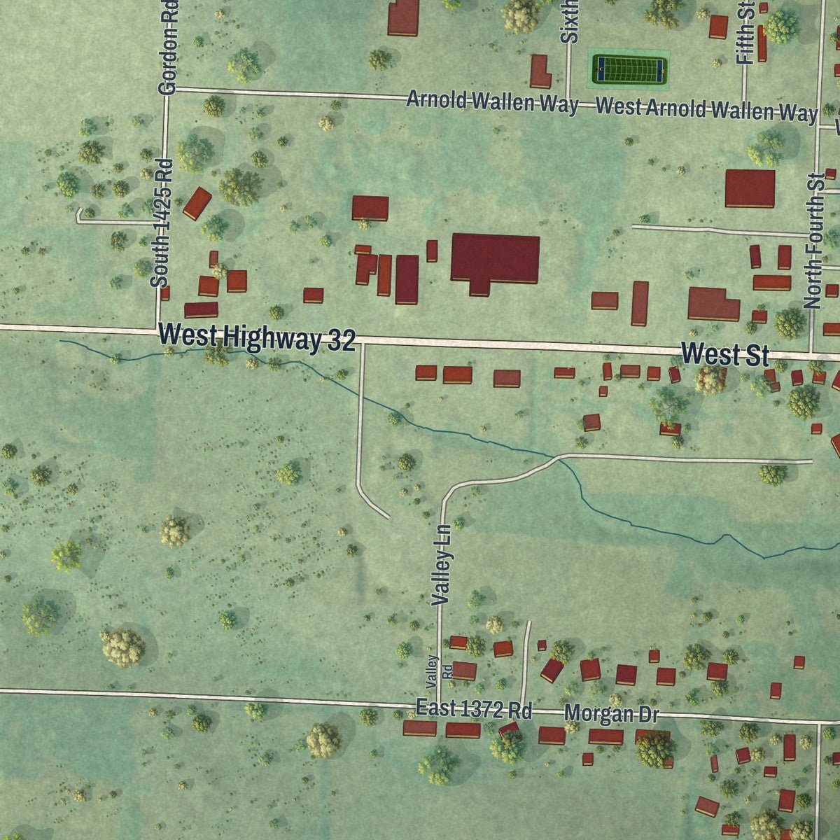 Second close-up of the map of Stockton, Missouri print showing more streets and buildings