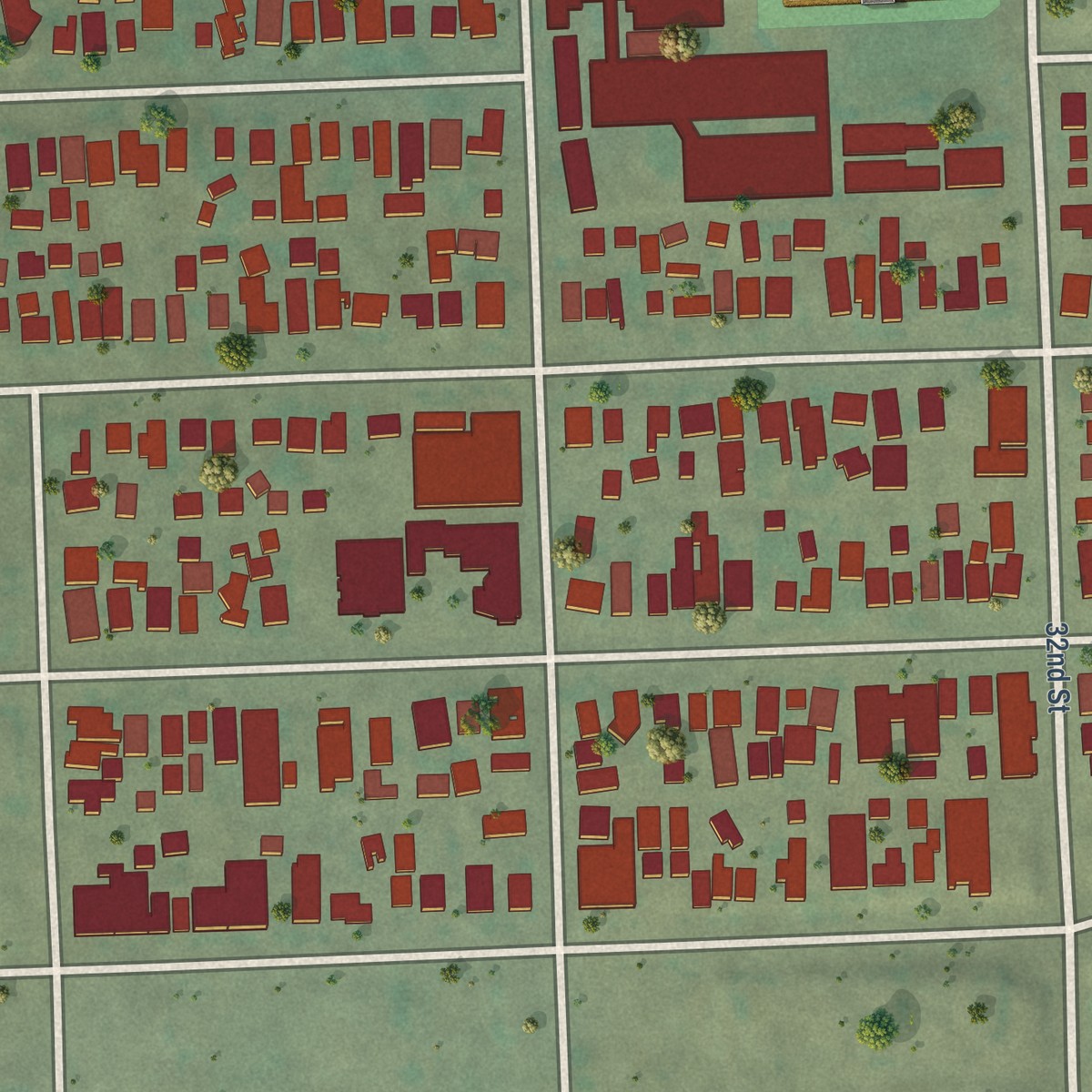 Second close-up of the map of Stockton, San Diego, California print showing more streets and buildings