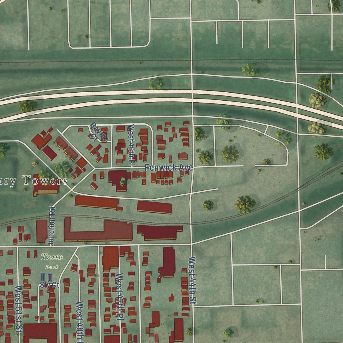 Second close-up of the map of Stockyards, Ohio print showing more streets and buildings