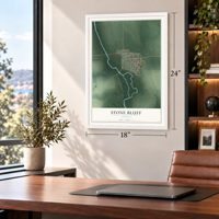 Stone Bluff, Indiana map, 18 x 24 inch print in a white frame in a home office