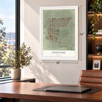 Stone Park, Illinois map, 18 x 24 inch print in a white frame in a home office