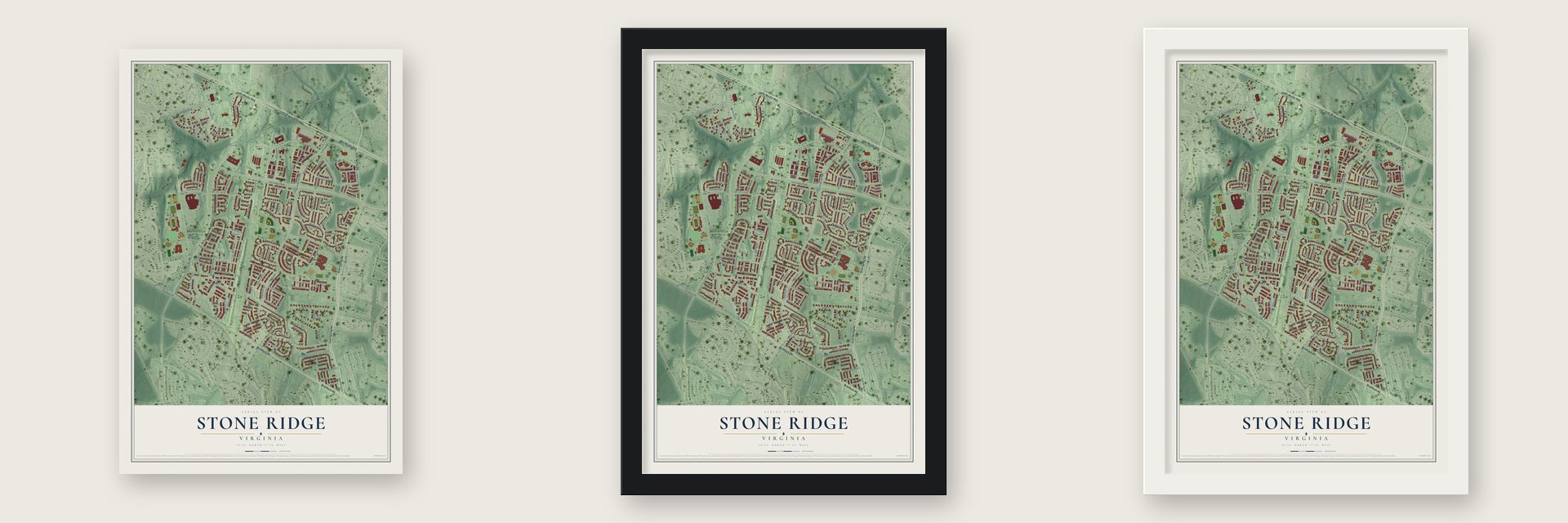 Stone Ridge, Virginia map unframed, in a black wood frame and in a white wood frame