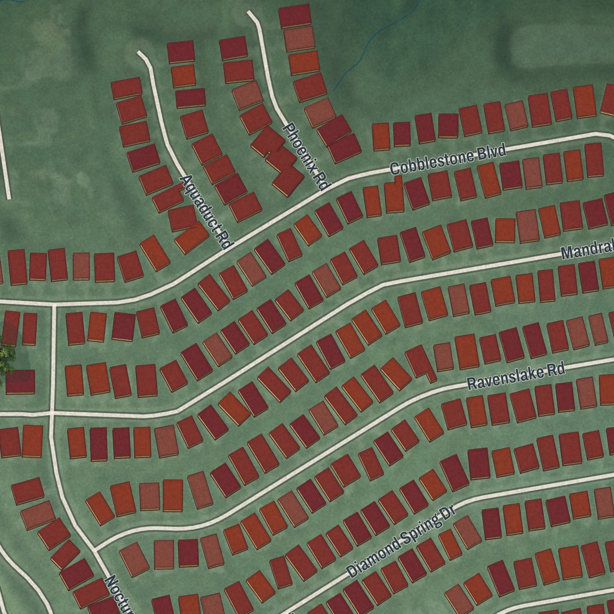 Second close-up of the map of Stonebridge, New Jersey print showing more streets and buildings