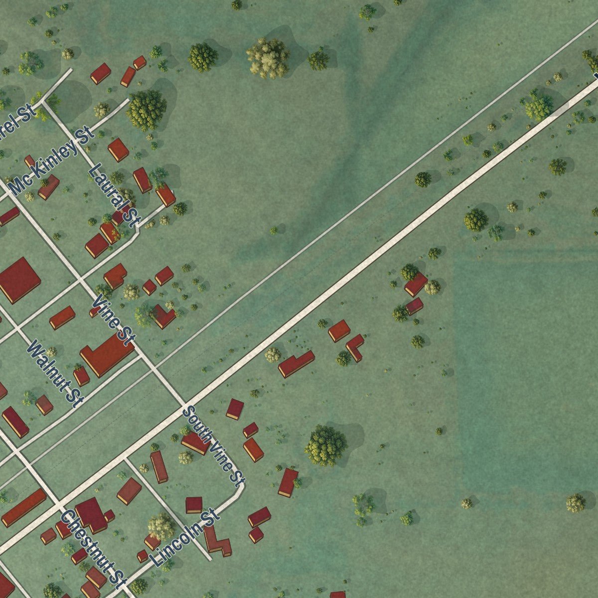 Second close-up of the map of Stonefort, Illinois print showing more streets and buildings