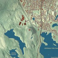 Close-up of the map of Stoneham, Massachusetts print showing terrain and local geography