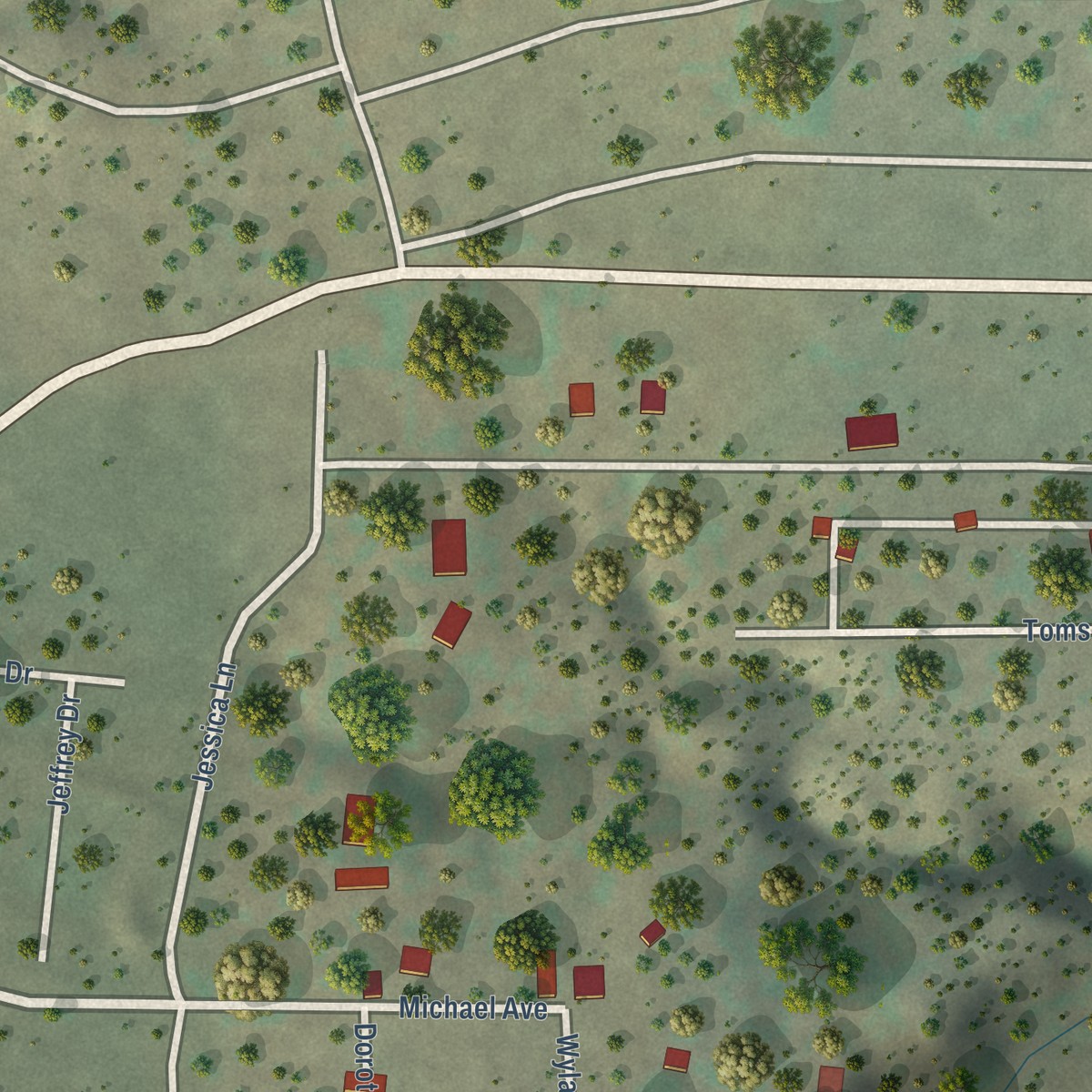 Second close-up of the map of Stoneridge, New Mexico print showing more streets and buildings