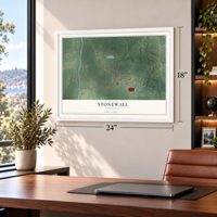 Stonewall, Mississippi map, 18 x 24 inch print in a white frame in a home office