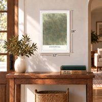 Stonewall, Texas map, 12 x 18 inch print in a white frame in an entryway