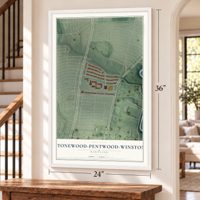 Stonewood-Pentwood-Winston, Maryland map, 24 x 36 inch print in a white frame by a staircase