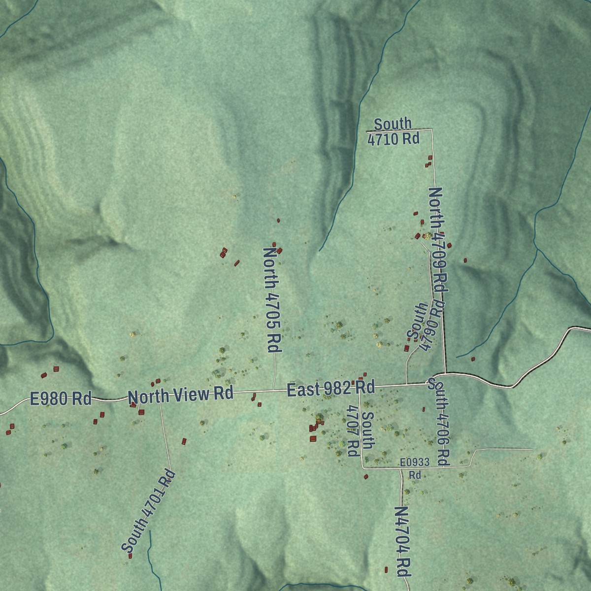 Second close-up of the map of Stoney Point, Oklahoma print showing more streets and buildings