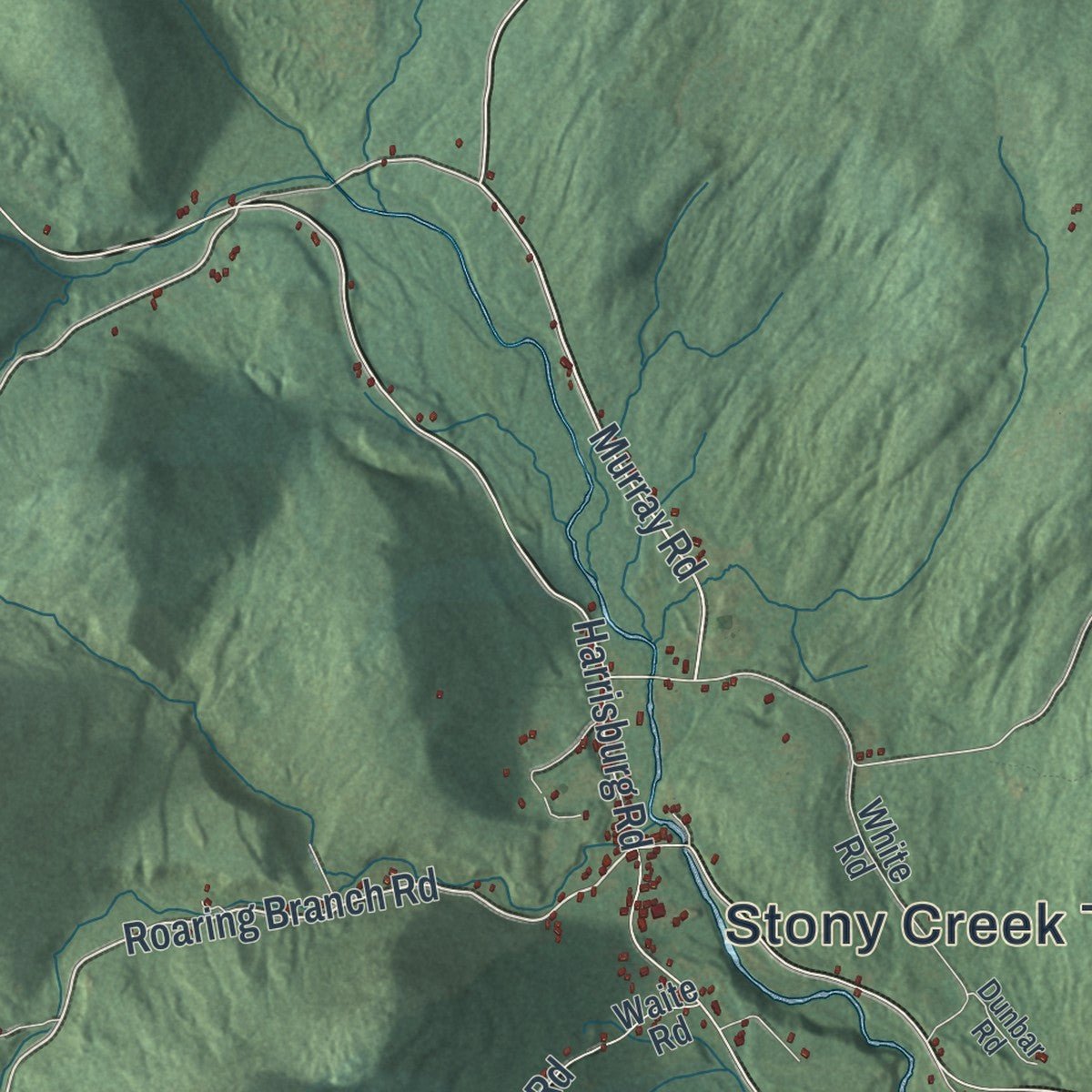 Second close-up of the map of Stony Creek, New York print showing more streets and buildings
