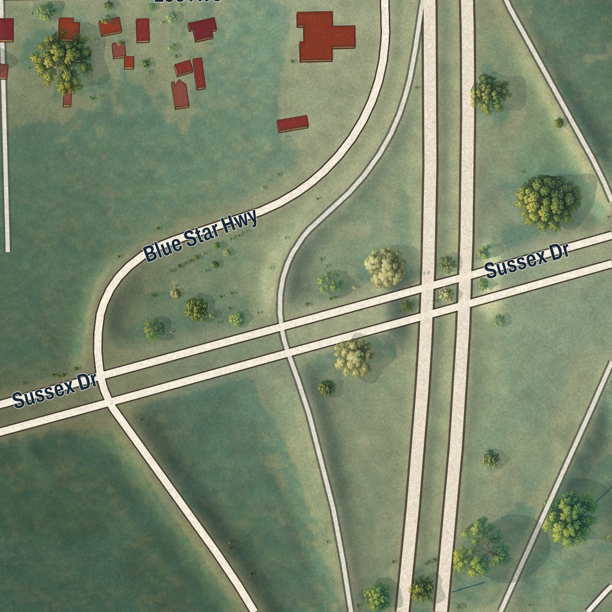 Second close-up of the map of Stony Creek, Virginia print showing more streets and buildings