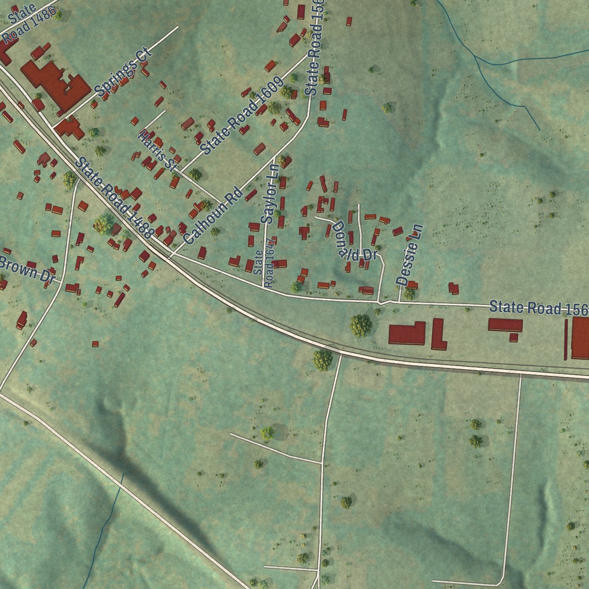 Second close-up of the map of Stony Point, North Carolina print showing more streets and buildings