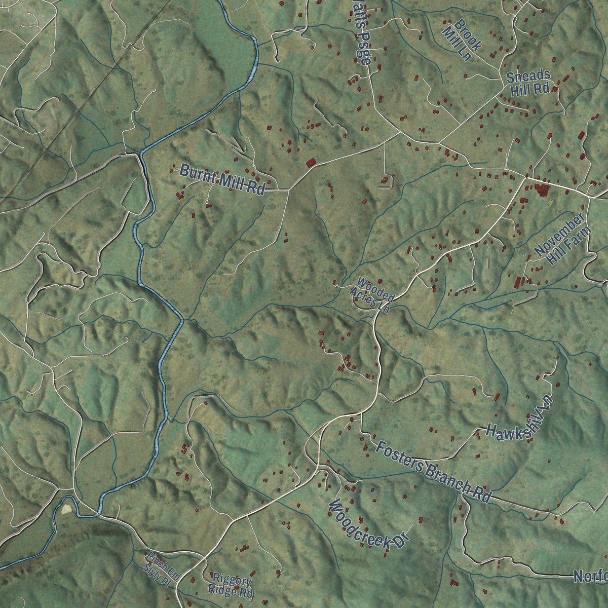 Second close-up of the map of Stony Point, Virginia print showing more streets and buildings