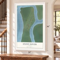Stony River, Alaska map, 24 x 36 inch print in a white frame by a staircase