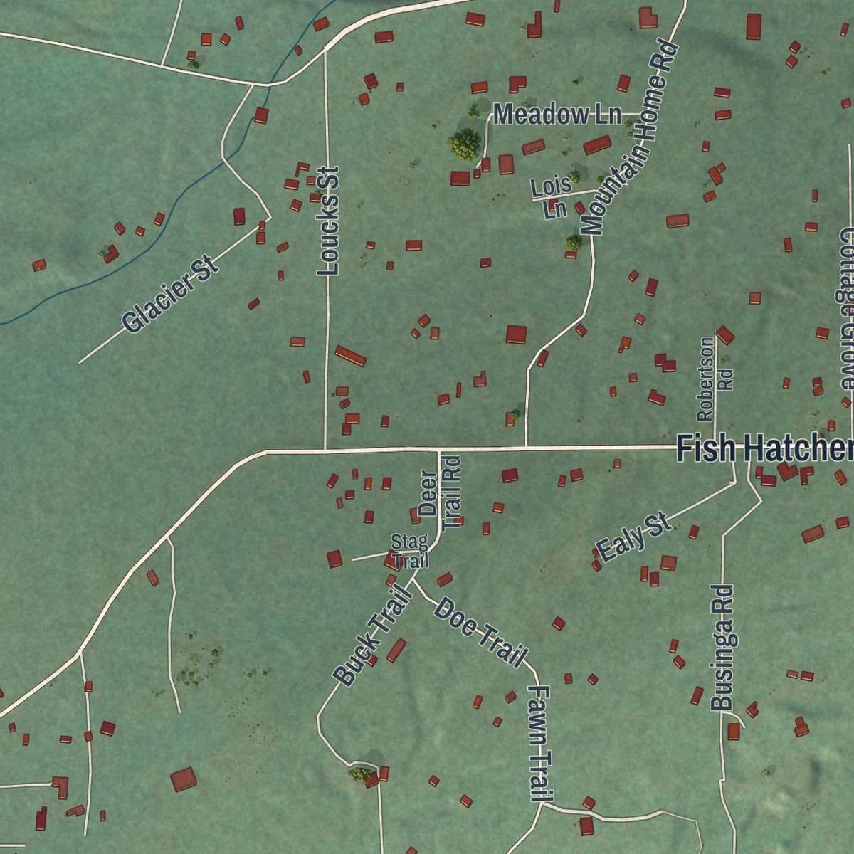 Second close-up of the map of Story, Wyoming print showing more streets and buildings