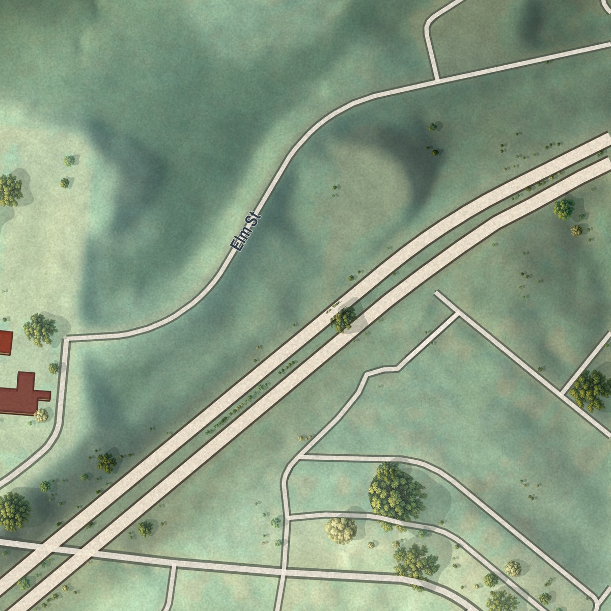 Second close-up of the map of Strabane, Pennsylvania print showing more streets and buildings