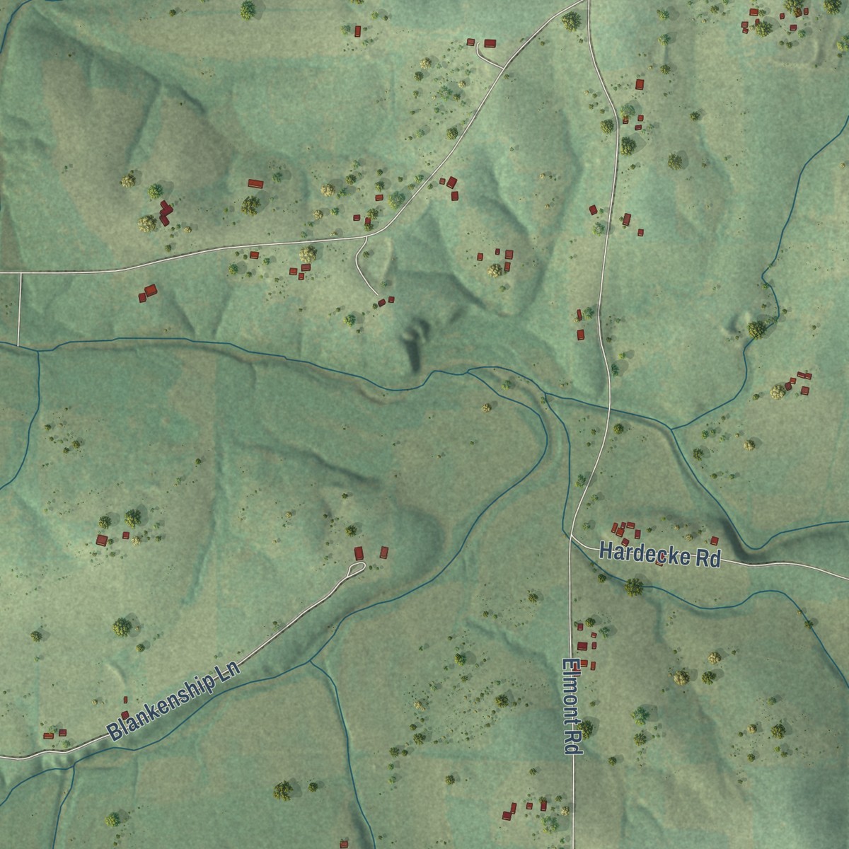 Second close-up of the map of Strain, Missouri print showing more streets and buildings