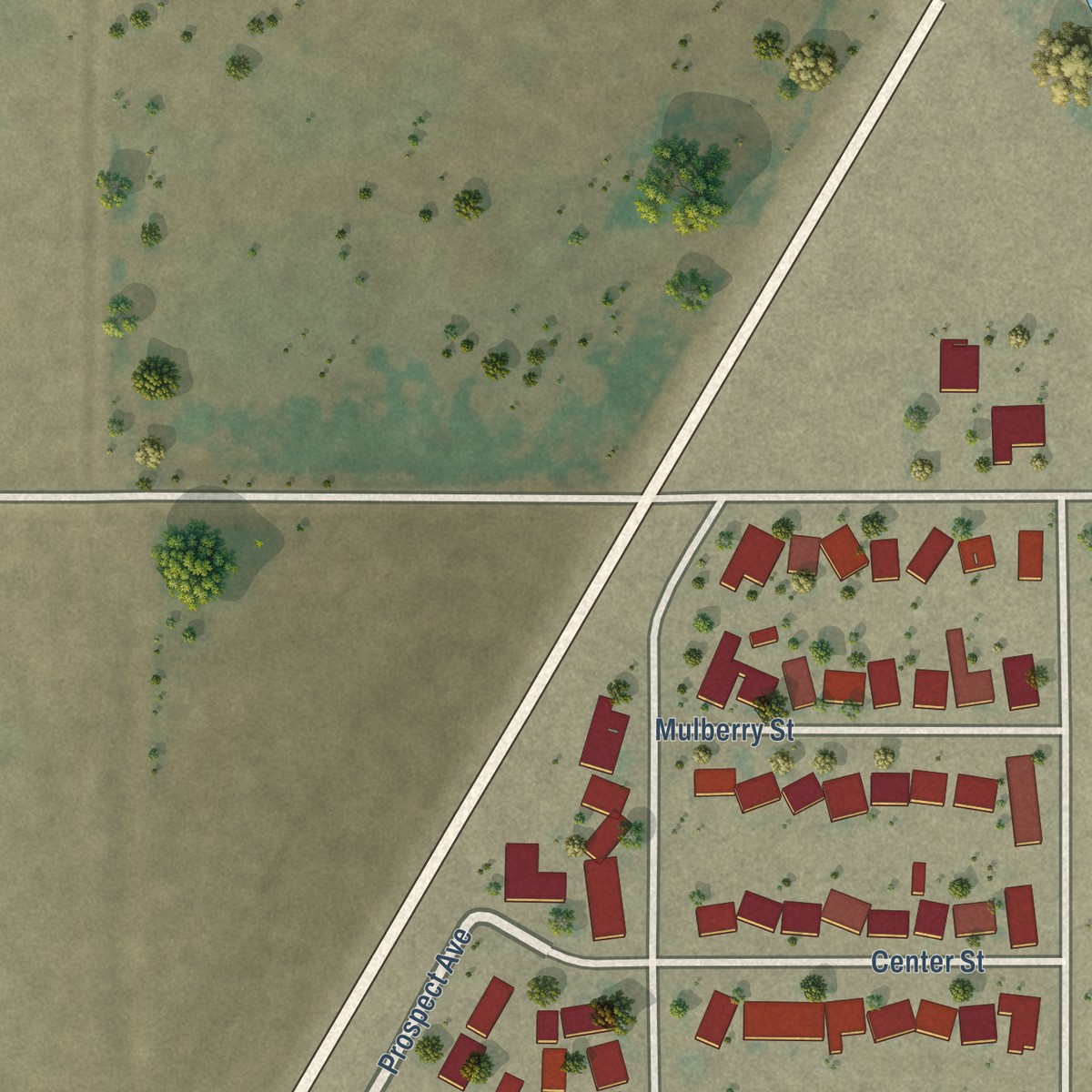 Second close-up of the map of Stratford, California print showing more streets and buildings