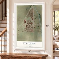 Stratford, California map, 24 x 36 inch print in a white frame by a staircase