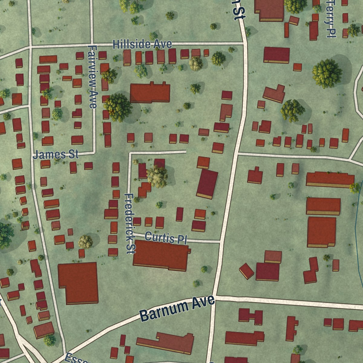 Second close-up of the map of Stratford Downtown, Connecticut print showing more streets and buildings