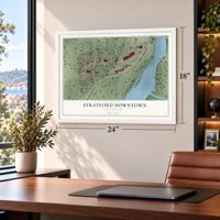 Stratford Downtown, Connecticut map, 18 x 24 inch print in a white frame in a home office