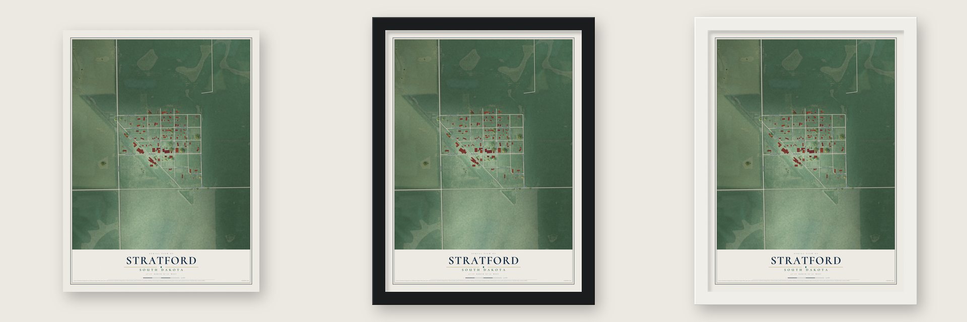 Stratford, South Dakota map unframed, in a black wood frame and in a white wood frame