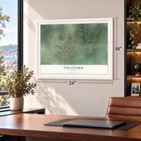 Stratford, Wisconsin map, 18 x 24 inch print in a white frame in a home office
