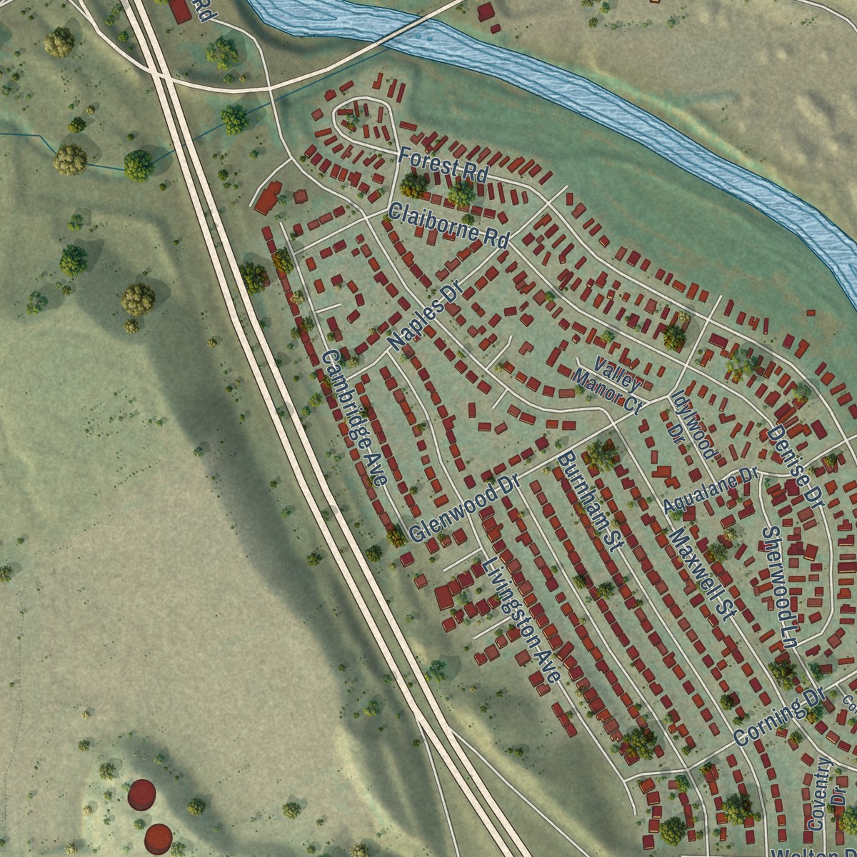Second close-up of the map of Stratmoor, Colorado print showing more streets and buildings