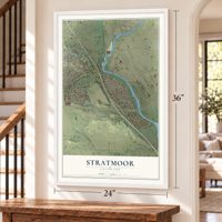 Stratmoor, Colorado map, 24 x 36 inch print in a white frame by a staircase