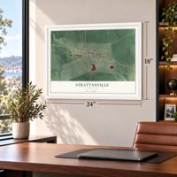 Strattanville, Pennsylvania map, 18 x 24 inch print in a white frame in a home office
