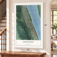 Stratton, Ohio map, 24 x 36 inch print in a white frame by a staircase