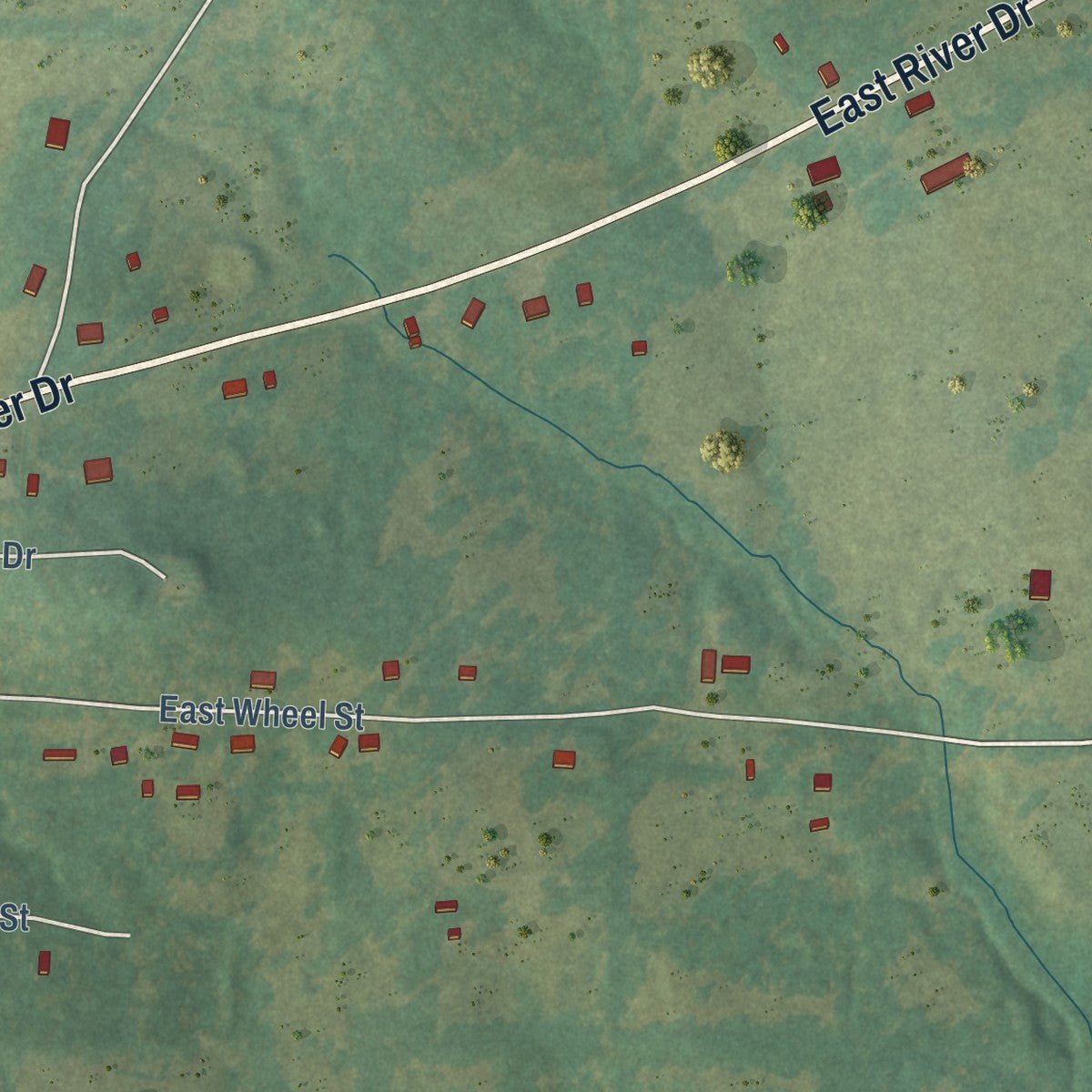 Second close-up of the map of Strawberry, Arkansas print showing more streets and buildings