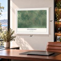 Strawberry, Arkansas map, 18 x 24 inch print in a white frame in a home office