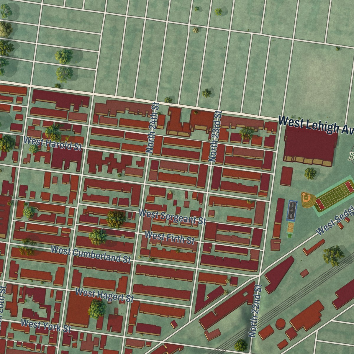 Second close-up of the map of Strawberry Mansion, Pennsylvania print showing more streets and buildings