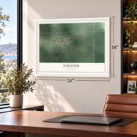 Streeter, North Dakota map, 18 x 24 inch print in a white frame in a home office