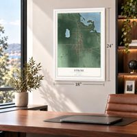 Stroh, Indiana map, 18 x 24 inch print in a white frame in a home office