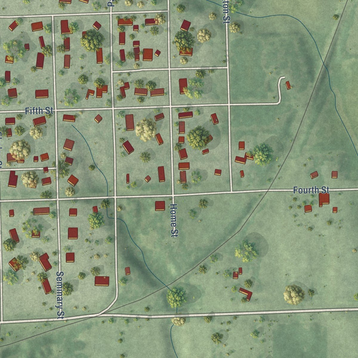Second close-up of the map of Stromsburg, Nebraska print showing more streets and buildings