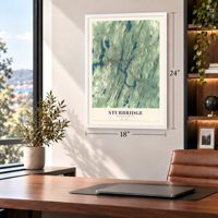 Sturbridge, Massachusetts map, 18 x 24 inch print in a white frame in a home office