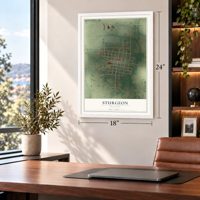 Sturgeon, Missouri map, 18 x 24 inch print in a white frame in a home office