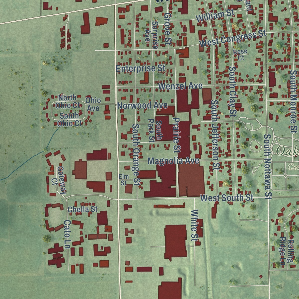 Second close-up of the map of Sturgis, Michigan print showing more streets and buildings