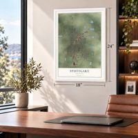 Stuttgart, Arkansas map, 18 x 24 inch print in a white frame in a home office