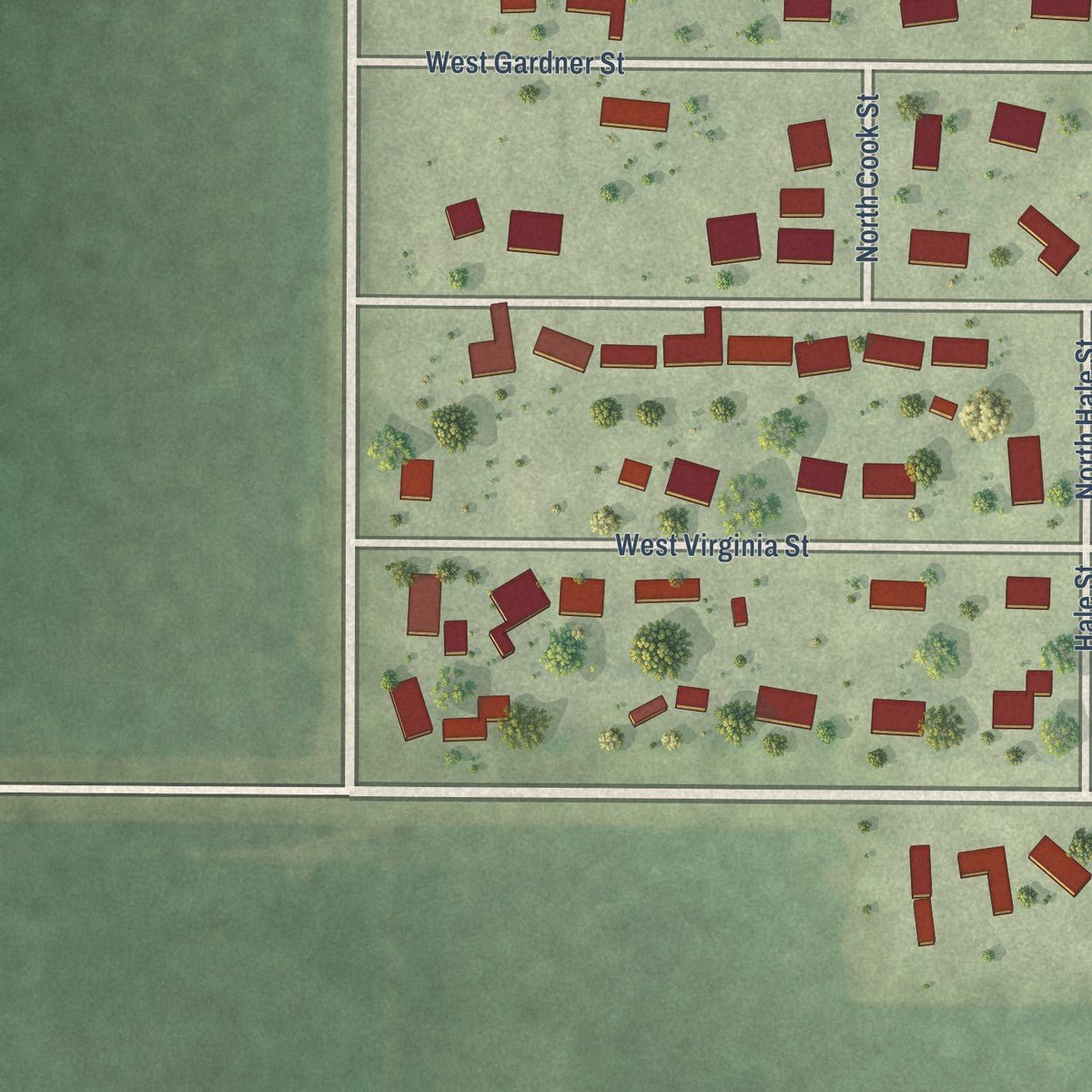Second close-up of the map of Sublette, Illinois print showing more streets and buildings