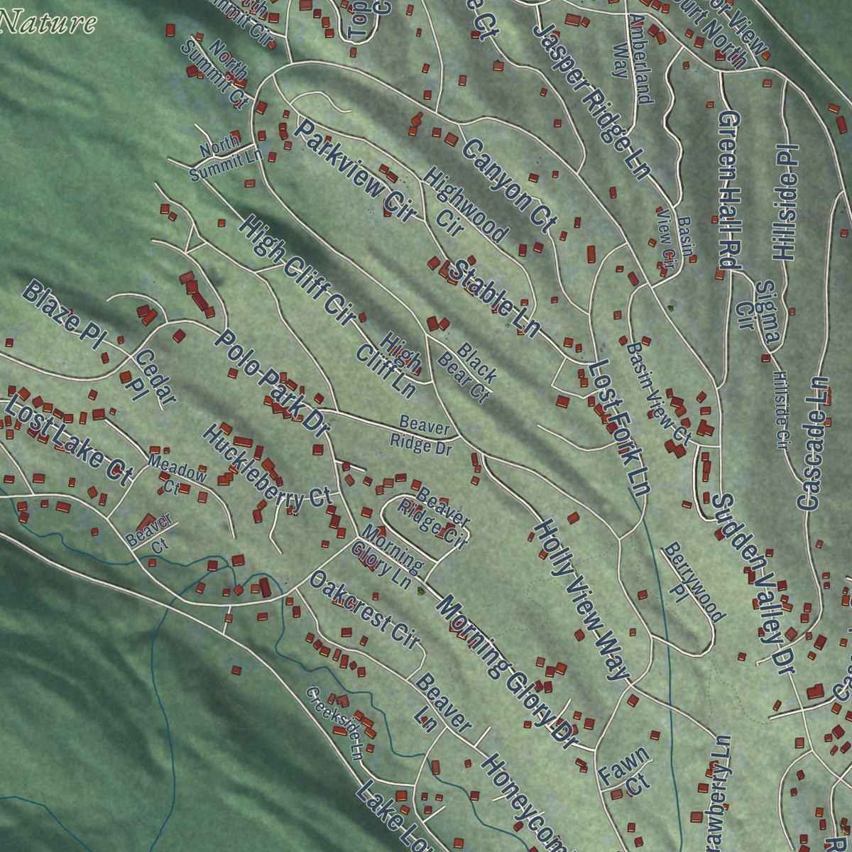 Second close-up of the map of Sudden Valley, Washington print showing more streets and buildings