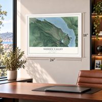 Sudden Valley, Washington map, 18 x 24 inch print in a white frame in a home office