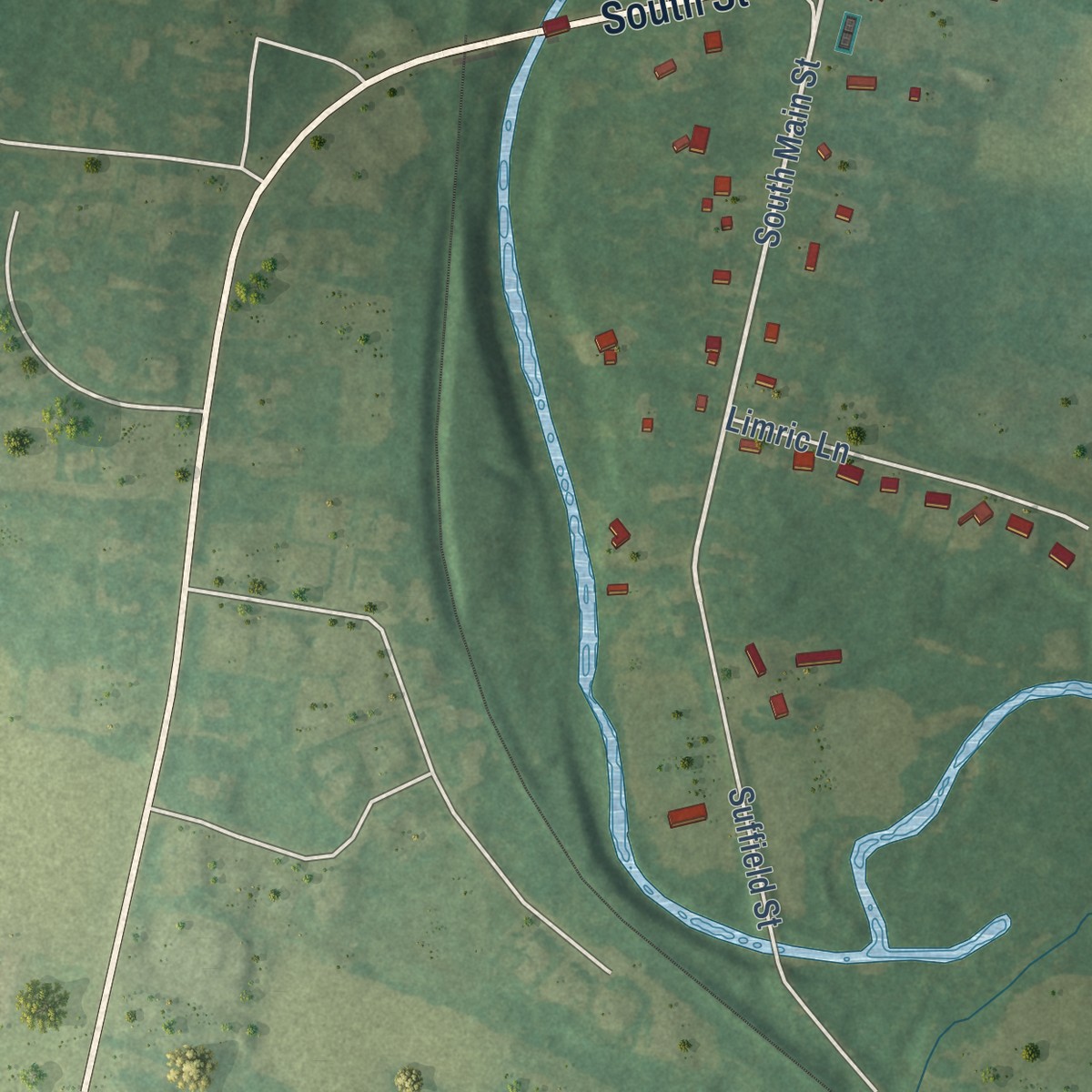 Second close-up of the map of Suffield Depot, Connecticut print showing more streets and buildings