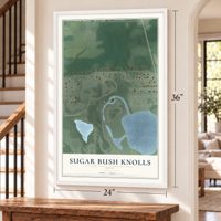 Sugar Bush Knolls, Ohio map, 24 x 36 inch print in a white frame by a staircase