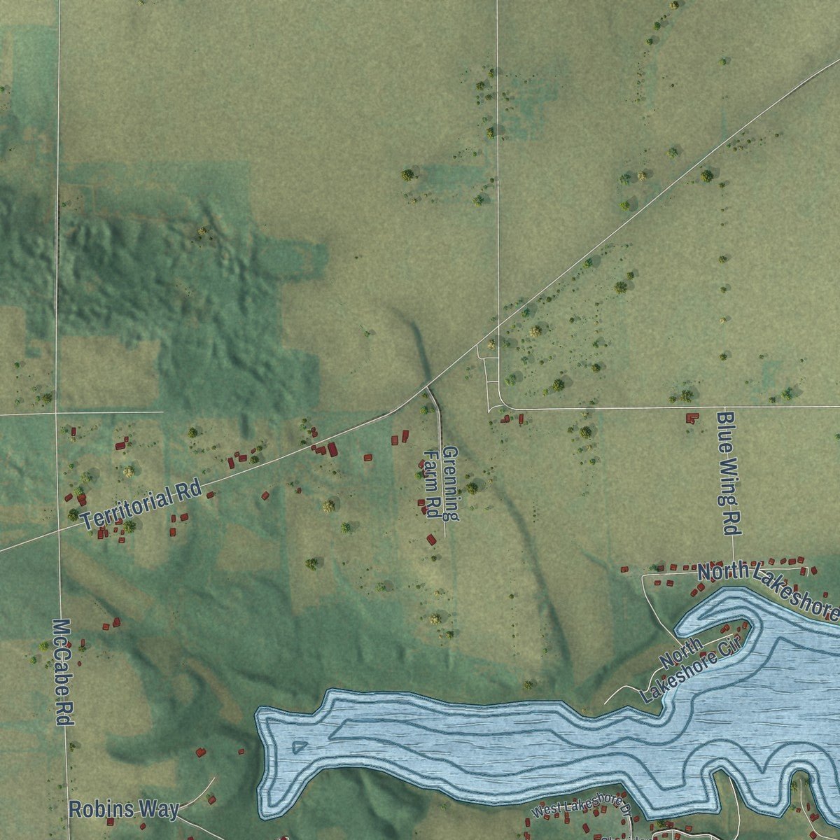 Second close-up of the map of Sugar Creek, Wisconsin print showing more streets and buildings